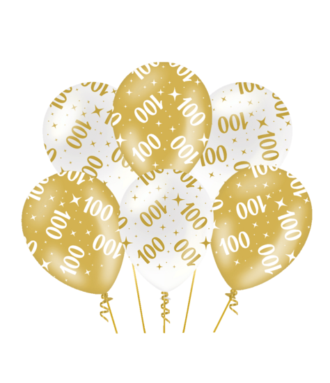 Ballonnen Fancy - 100 jaar - Wit-Goud - 6 stuks