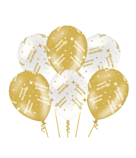 Ballonnen Fancy - Pensioen - Wit-Goud - 6 stuks