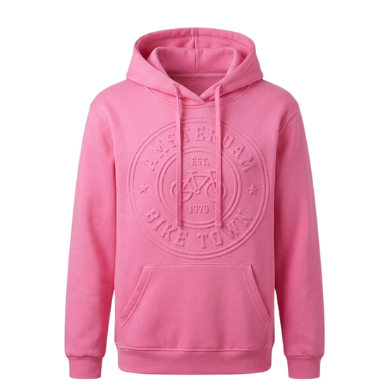 Hoodie Roze Embossed - Amsterdam Bike Town - Katoen - Volwassenen