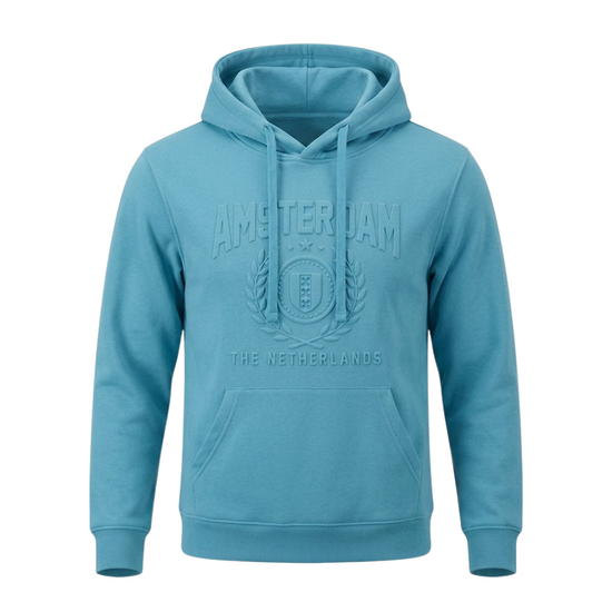 Hoodie Lichtblauw Embossed - Amsterdam the Netherlands - Katoen - Volwassenen