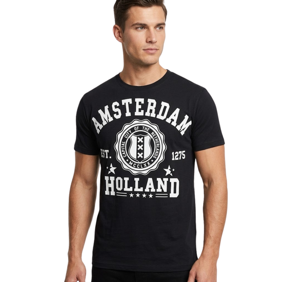T-shirt Blauw - Amsterdam Captial City - Katoen - Heren