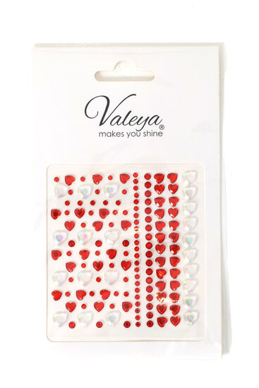 Steentjes - Face en Body Opplak - Hartjesmix Rood-Wit