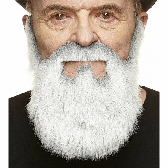 Snor met Baard - Old Merchant - Grijs Imitatiebont - Zelfklevend