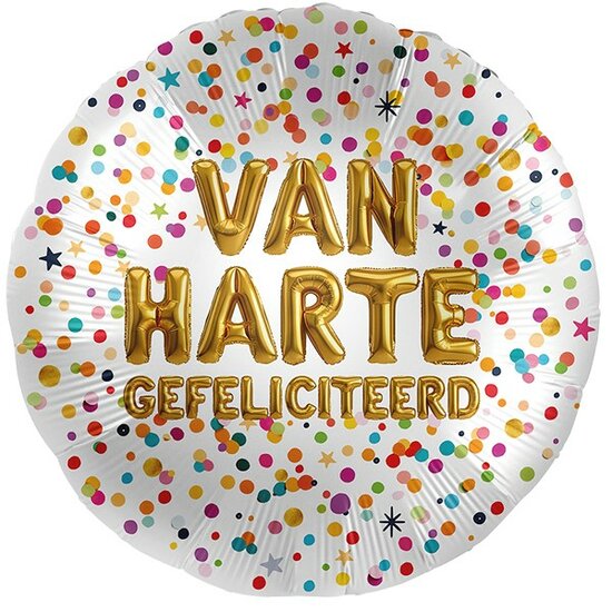 Folieballon Confetti  - Van Harte Gefeliciteerd  - 45 cm - Helium- en Luchtvulling