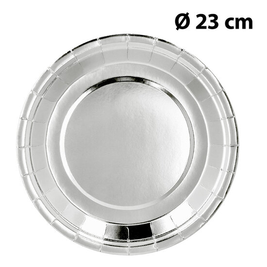 Zilveren Papieren Party Bordjes  - 6 stuks - 23 cm