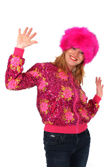 Paillettenjasje Flower Roze - Glitter en Glamour - Dames