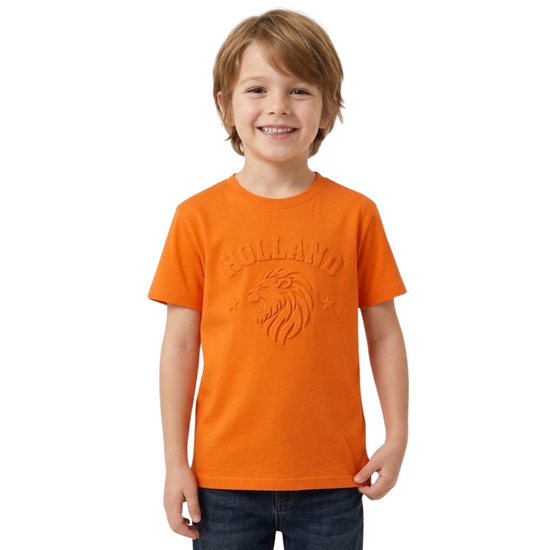 Holland  T-shirt Embossed Oranje - Leeuw EK/WK  - Kinderen