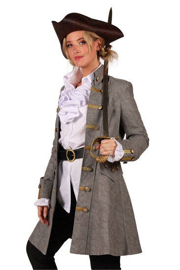 Luxe Piratenjas Grijs met Gouden Knopen - Anne Bonny - Dames