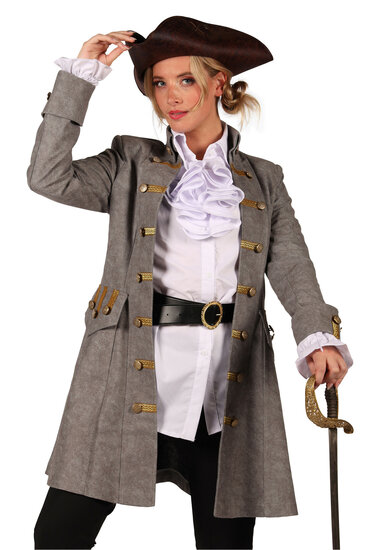 Luxe Piratenjas Grijs met Gouden Knopen - Anne Bonny - Dames