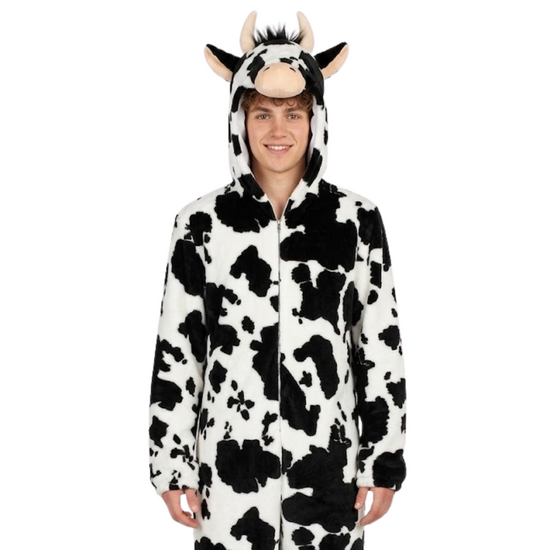 Onesie Dierenkostuum - Koe Pluche - Volwassenen - Zwart-Wit