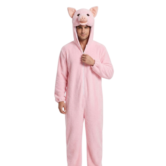 Onesie Dierenkostuum - Varken Pluche - Volwassenen - Roze