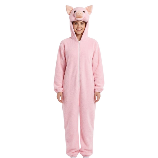 Onesie Dierenkostuum - Varken Pluche - Volwassenen - Roze