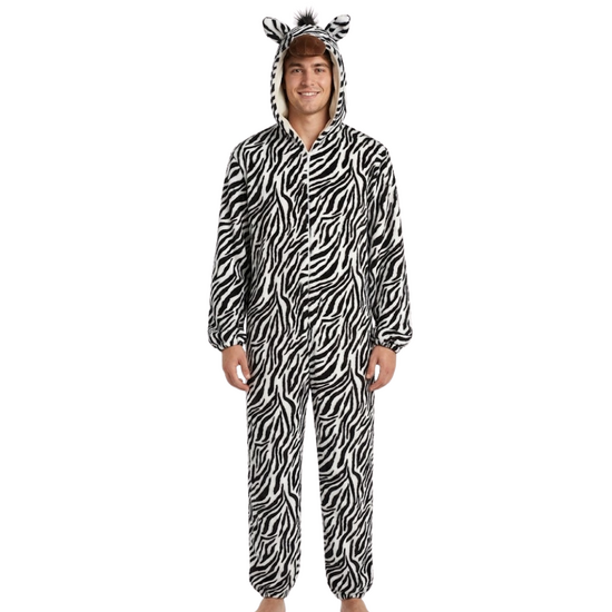 Onesie Dierenkostuum - Zebra Pluche - Volwassenen - Zwart-Wit