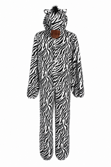 Onesie Dierenkostuum - Zebra Pluche - Volwassenen - Zwart-Wit