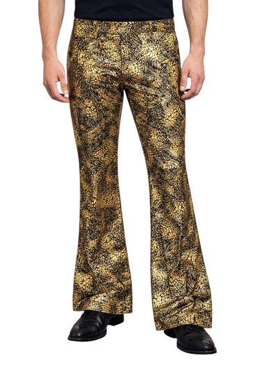 Flared Broek Slangenprint - Goud-Zwart- Foute Party - Jaren 80 &amp; 90 - Volwassenen