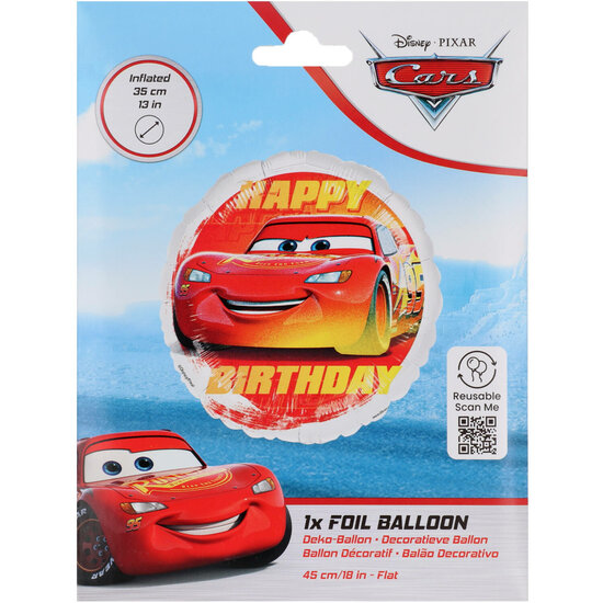 Folieballon - Happy Birthday - Cars - 45 cm - Helium- en Luchtvulling