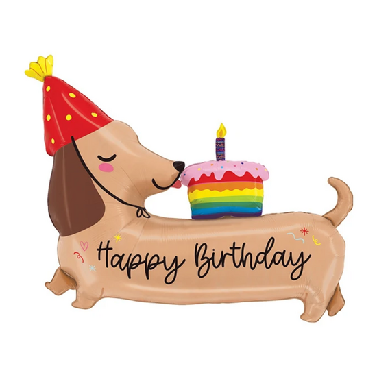 Folieballon - Happy Birthday Teckel  - 109 cm - Helium- en Luchtvulling