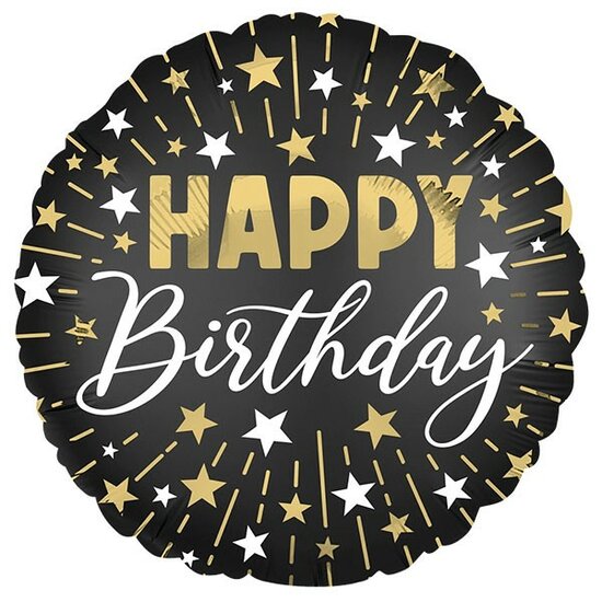Folieballon - Happy Birthday Goud-Zwart - 45 cm - Helium- en Luchtvulling