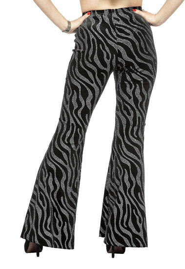 Flared Glitter Broek - Velvet Waves Zilver - Disco Jaren 80 &amp; 90 - Dames