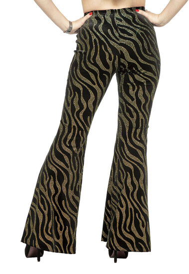 Flared Glitter Broek - Velvet Waves Goud - Disco Jaren 80 &amp; 90 - Dames