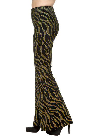 Flared Glitter Broek - Velvet Waves Goud - Disco Jaren 80 &amp; 90 - Dames