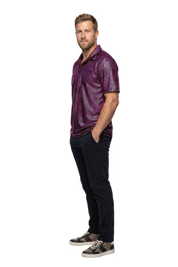 Polo Velvet Glitter Paars - Jaren 80 en 90 Disco - Heren