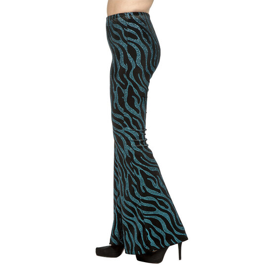 Flared Glitter Broek - Velvet Waves Turquoise - Disco Jaren 80 &amp; 90 - Dames