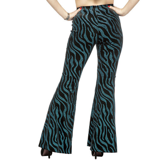 Flared Glitter Broek - Velvet Waves Turquoise - Disco Jaren 80 &amp; 90 - Dames