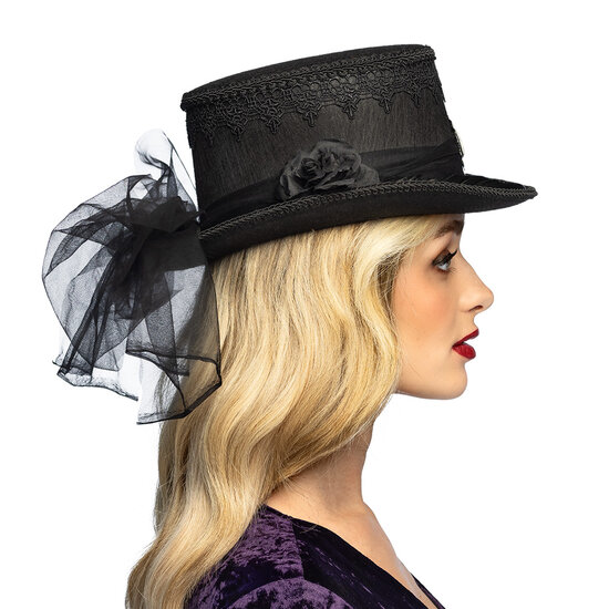 Steampunk  Gothic Hoge Hoed met Kant - Zwart
