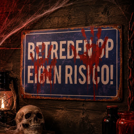Halloween Bord - Betreden op eigen risico - Metaal