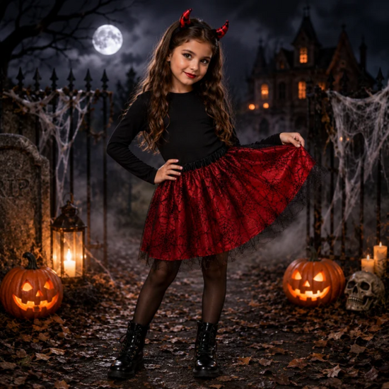 Tutu Tule Rood Spinnenweb - Halloween - (4-6 jaar)