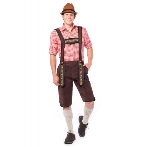 Lederhosen Johann donkerbruin knielengte imitatie su&egrave;de