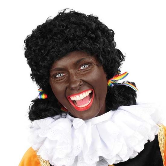 Zwarte piet pruik met strikjes