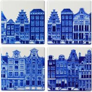 Onderzetters Delfts blauw grachtenpanden 4 stuks