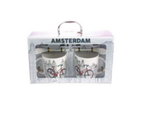 Mokken giftbox Amsterdam fiets. Bestaand uit 2 mokken en lepels.