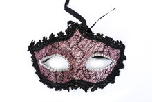 Venetiaanse masker roze-zwart met kant