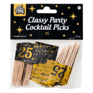 Cocktailprikkers Classy 25 jaar zwart-goud