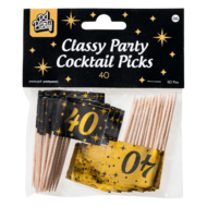 Cocktailprikkers Classy 40 jaar zwart-goud