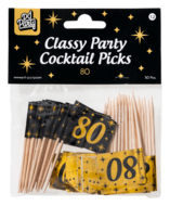 Cocktailprikkers Classy 80 jaar zwart-goud
