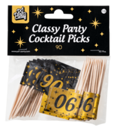 Cocktailprikkers Classy 90 jaar zwart-goud