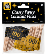 Cocktailprikkers Classy 100 jaar zwart-goud