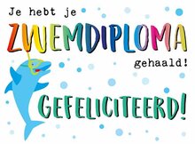 Wenskaart Zwemdiploma gehaald Gefeliciteerd