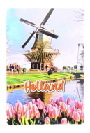 Magneet Holland molen roze tulpen