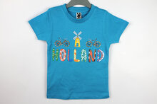 Kinder t-shirt blauw Holland molen en fiets