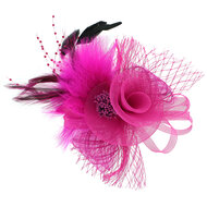 Decoratie spelt veren met bloem en tule roze
