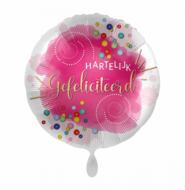 Folieballon Hartelijk gefeliciteerd Confetti Fuchsia 43 cm
