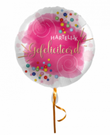 Folieballon Hartelijk gefeliciteerd Confetti Fuchsia 43 cm
