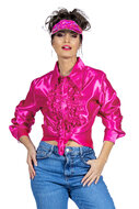 Ruches blouse roze satijn