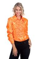 Ruches blouse oranje satijn