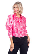 Ruches blouse licht roze satijn